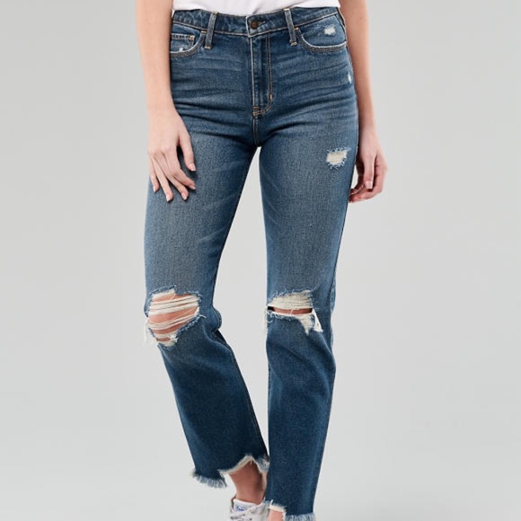 hollister vintage stretch ultra high rise crop straight jeans